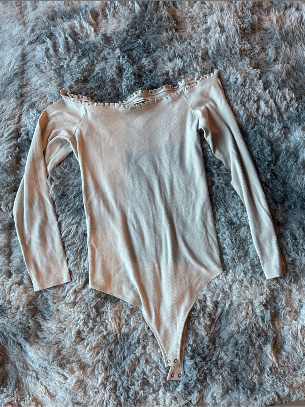 Abercrombie and Fitch Cream Off-Shoulder Long Sleeve One-Piece Bodysuit